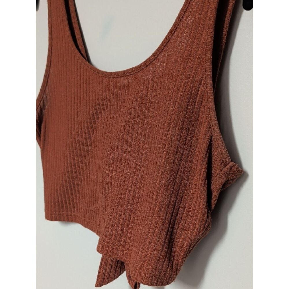 SHEIN Rust Ribbed Faux Tie BackCrop Tank - Picture 2 of 5